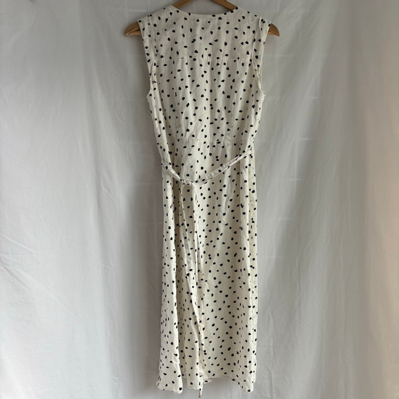*SOLD E* Banana Republic White Black Polka Dot Linen Wrap Midi Dress Size 4 - Picture 2 of 14